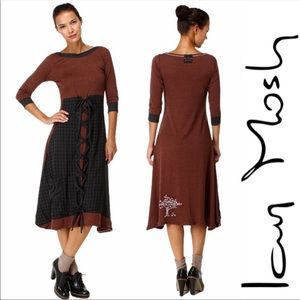 Ian Mosh Kleid Gaelle Lagenlook A-Line Midi Dress: Brown/Grey Plaid
